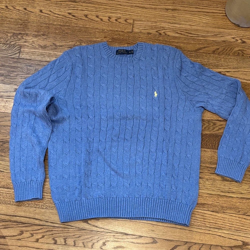 Polo by Ralph Lauren Men's Light Blue Cable Knit Sweater XL